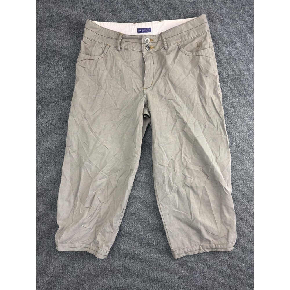 Ibex Organic Crop Pants Womens‎ 6 Khaki Beige Casual Button Hem Lightweight